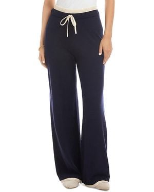 Karen Kane Contrast Drawstring Wide Leg Sweater Pants - Blue