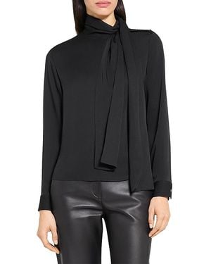 Theory Side Tie Neck Silk Blouse - Black