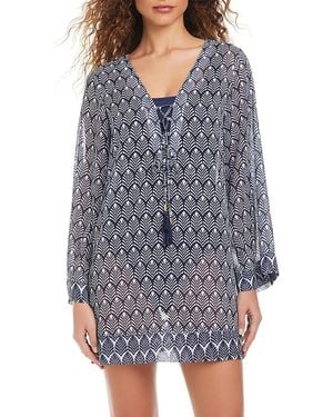 Beyond Control V Neck Front Tie Dress Swim Cover-Up - Blue