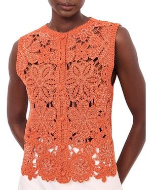 Mint Velvet Cotton Blend Crochet Top - Orange