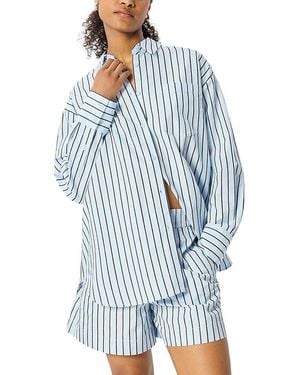 Whistles Cotton Blend Poplin Stripe Shirt - Blue