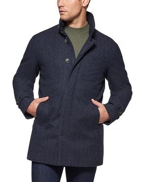 Norwegian Wool Down Filled Wool & Cashmere Herringbone Car Coat - Blue
