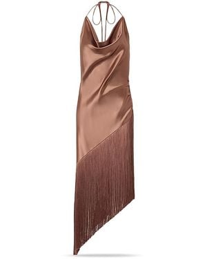 Pinko Fringed Satin Halter Top - Brown