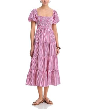 Aqua Stripe Poplin Midi Dress - Pink