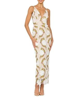 HELSI Norah Plunging Dimensional Floral Column Dress - Metallic