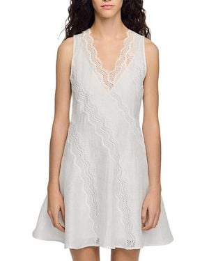 Sandro Short Trimmed Linen Dress - White