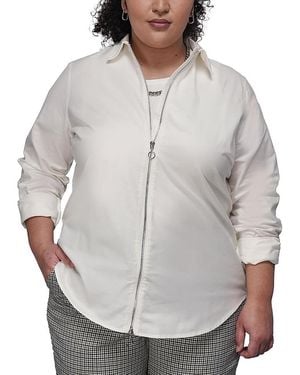 WILDFANG Plus The Essential Long Sleeve Oxford Zip Up Shirt - Gray