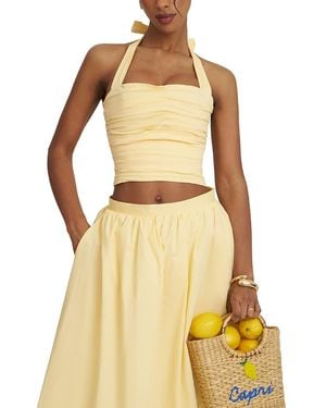 Miss Circle Wilsie Cotton Poplin Ruched Halter Top - Yellow