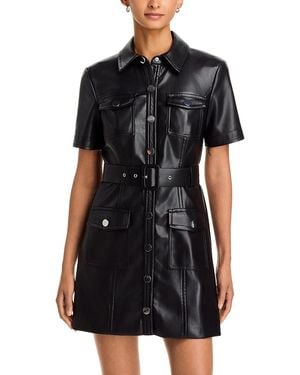 Toccin Lydia Belted Faux Leather Mini Dress - Black