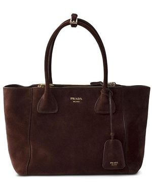 Prada Medium Suede Tote Bag - Brown