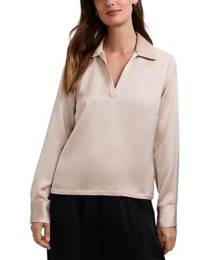 Foxcroft Talia Long Sleeve Polo Top - Natural