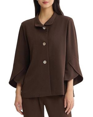 Ming Wang Button Front Bell Sleeve Deco Crepe Jacket - Brown