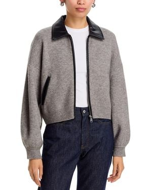 Blank NYC Faux Leather Knit Mixed Media Sweater - Gray