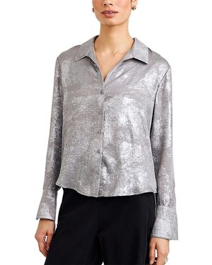 Bella Dahl Flowy Wide Collar Button Front Top - Grey