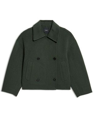 Theory Wool Blend Double Breasted Coat - Green