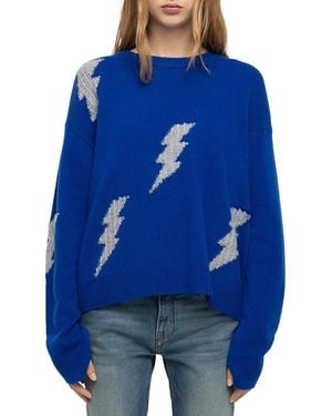 Zadig & Voltaire Markuz Cashmere Lightning Bolt Sweater - Blue