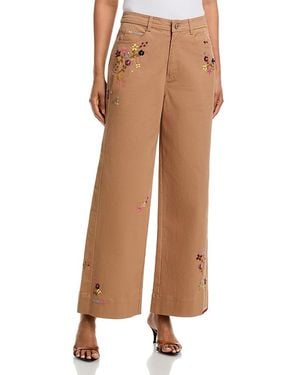 Cinq À Sept Wildflower High Rise Embroidered Betsy Straight Jeans - Natural