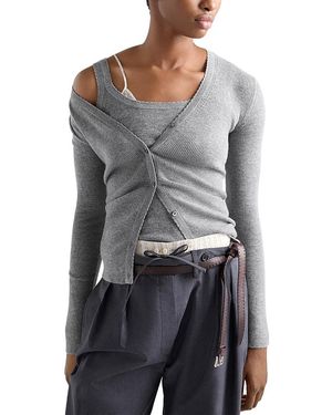 Prada Ribbed Cashmere Cardigan - Gray