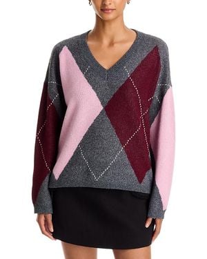 Aqua Argyle V Neck Sweater - Red