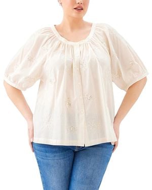 Karen Kane Plus Short Sleeve Embroidered Peasant Top - White