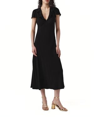 Ghost Kimmy Frill Neck Crepe Midi Dress - Black