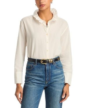 The Great Ruffle Neck Oversized Cotton Shirt - Blue