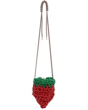 ALÉMAIS Wood Bead Strawberry Mini Bag - White