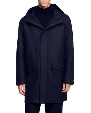 Sandro Scooter Wool Blend Hooded Parka Jacket - Blue
