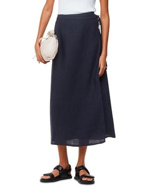 Whistles Linen Wrap Midi Skirt - Blue
