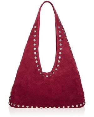 Aqua Studded Suede Hobo Bag - Red