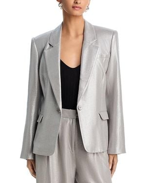Aqua Metallic Linen Blend Blazer - Gray
