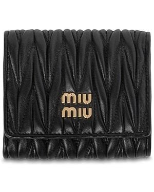 Miu Miu Small Matelasse Nappa Leather Three Fold Wallet - Black