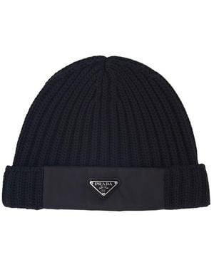 Prada Wool And Re-Nylon Beanie - Blue