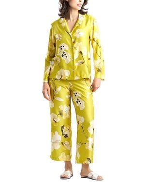 Natori Aurelia Printed Charmeuse Notch Pajama Set - Yellow