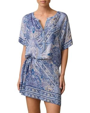 Monte and Lou Short Sleeve Shirt Dress Swim Cover-Up - Blue