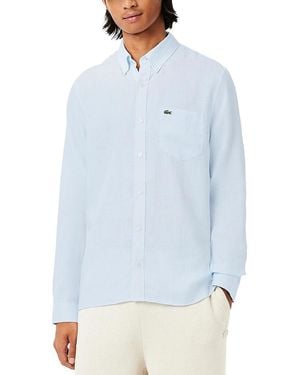 Lacoste Linen Regular Fit Button Down Shirt - Blue