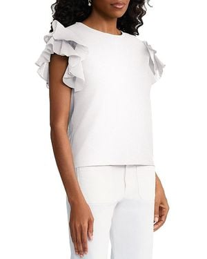 Ming Wang Flutter Sleeve Mixed-Media Top - White