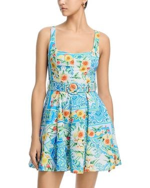 Aqua Fruit Tile Belted Mini Dress - Blue