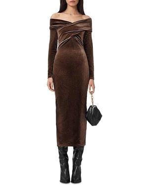 AllSaints Delta Velvet Midi Dress - Brown