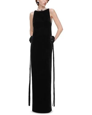 Self-Portrait Embellished Bow Trim Velvet Gown - Black