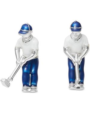 Jan Leslie Swinging Golfer Hand Painted Sterling Cufflinks - Blue