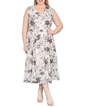 Standards & Practices Sleeveless V Neck A Line Midi Dress - Multicolor
