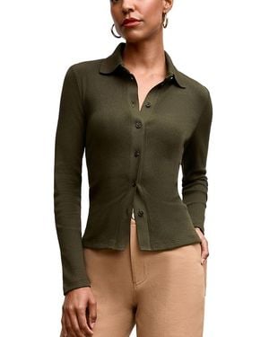 M.M.LaFleur M. M.Lafleur Nala Knit Button-Down Plush Pima Shirt - Green