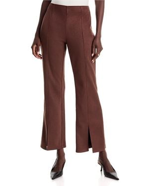 Tahari Faux Suede Split Hem Flare Pants - Brown