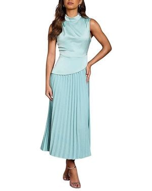 Coast High Neck Pleated Midi Dress - Blue