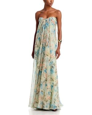 McQueen Floral Silk Chiffon Bustier Evening Dress - Green