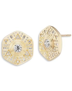 Harwell Godfrey 18K Stardust Diamond Hexagon Button Stud Earrings - White