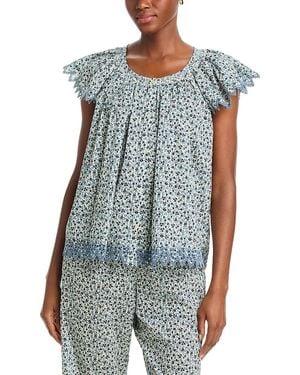 The Great The Flutter Sleeve Eyelet Top - Blue
