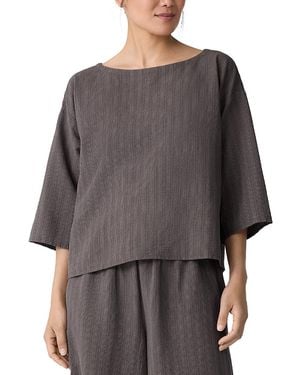 Eileen Fisher Bateau Neck Three-Quarter Length Top - Grey