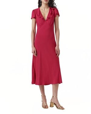 Ghost Kimmy Frill Neck Crepe Midi Dress - Red